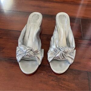 Schutz x Anthropologie Silver Mindy Block Slide Sandals